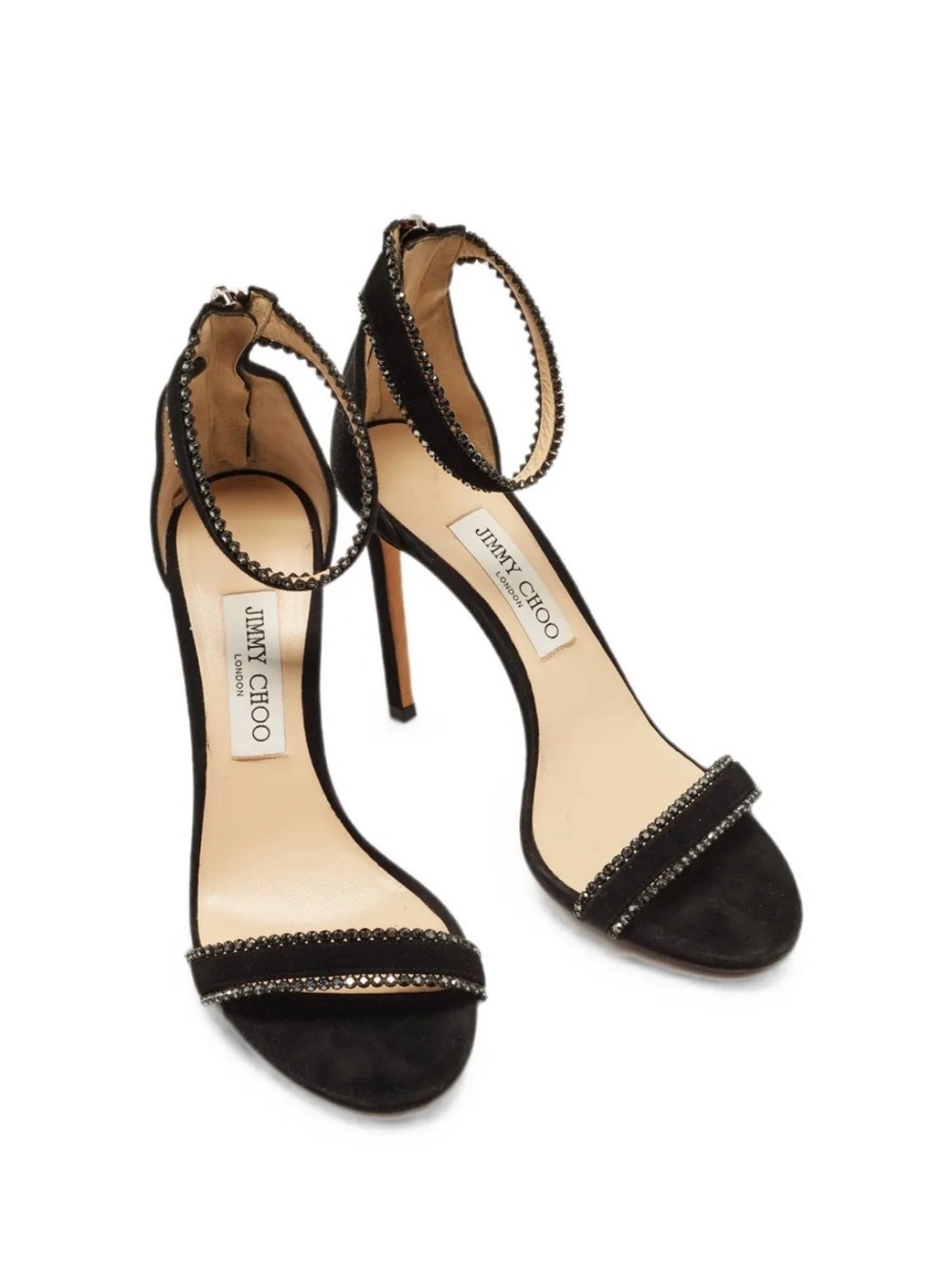 Jimmy Choo Black Crystal-Embellished Ankle-Strap Stilettos